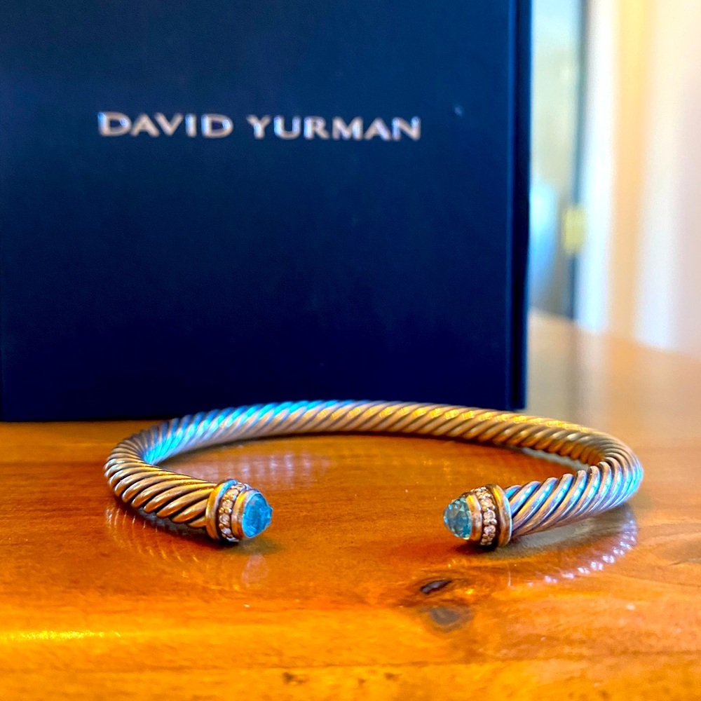 David Yurman Cable Classic Collection Bracelet with Blue Topaz and Diamonds